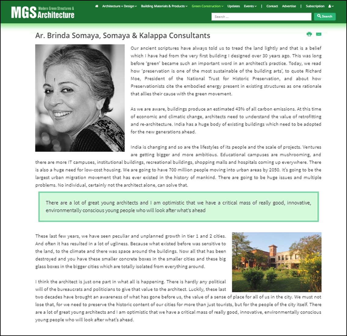 Ar. Brinda Somaya, Somaya and Kalappa Consultants, MGS Architecture - March 2019